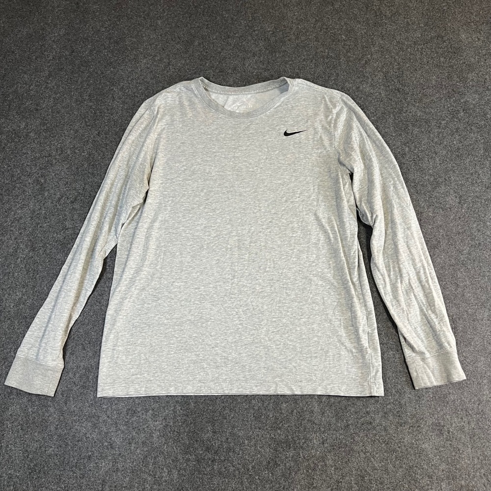 Nike Mens The‎ Nike Tee Long Sleeve Shirt Heather Grey Swoosh Logo Large L
